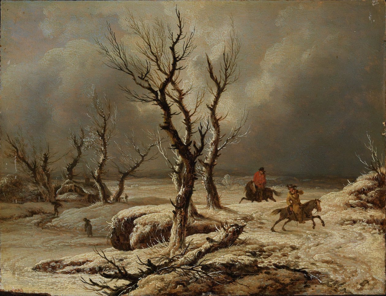 Paisagem de inverno com dois cavaleiros de Ferdinand Kobell