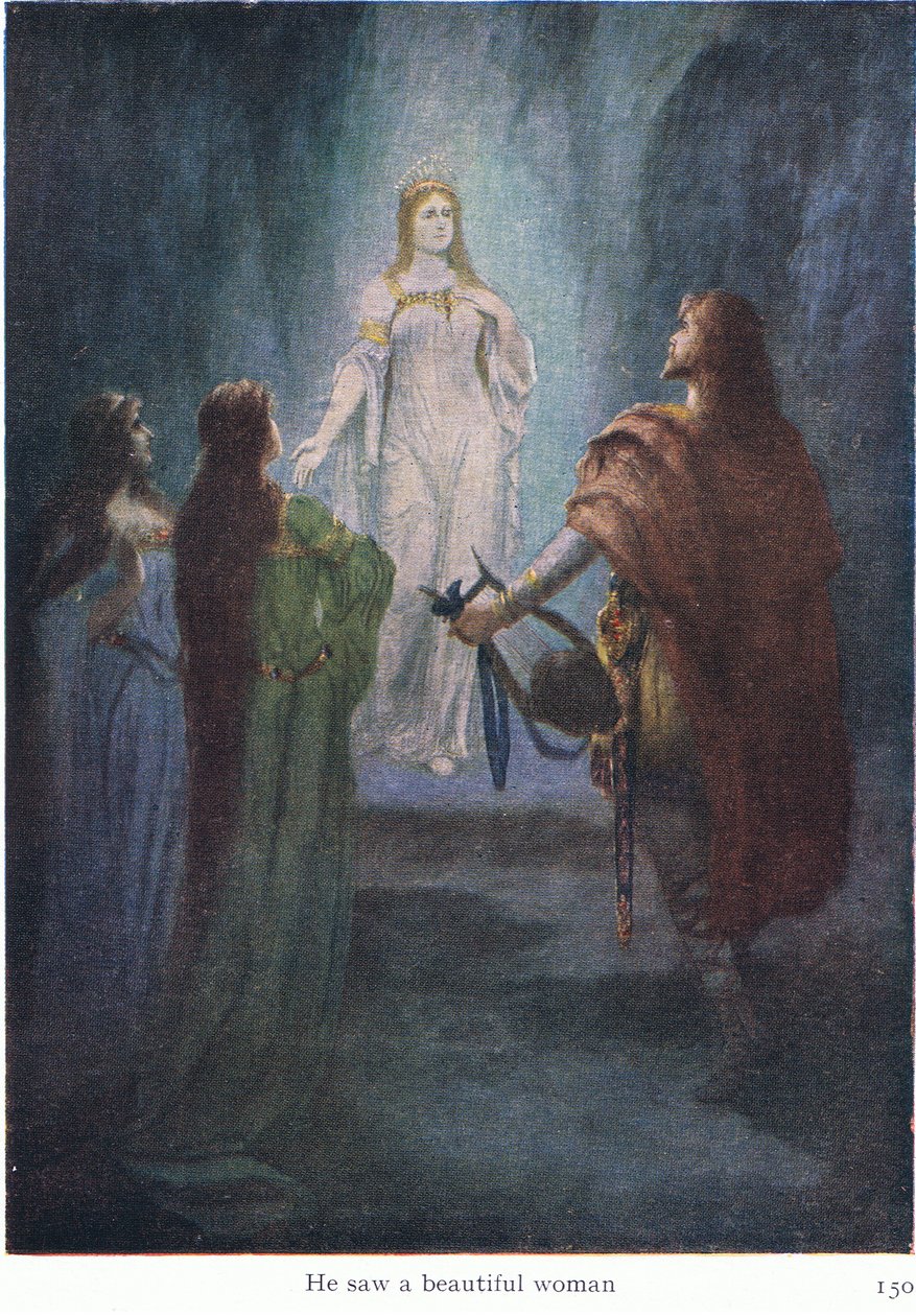 Ele viu uma linda mulher, ilustração do pub The Stories of Wagners Opera. por George Harrap & Co Ltd 1932 de Ferdinand Lecke