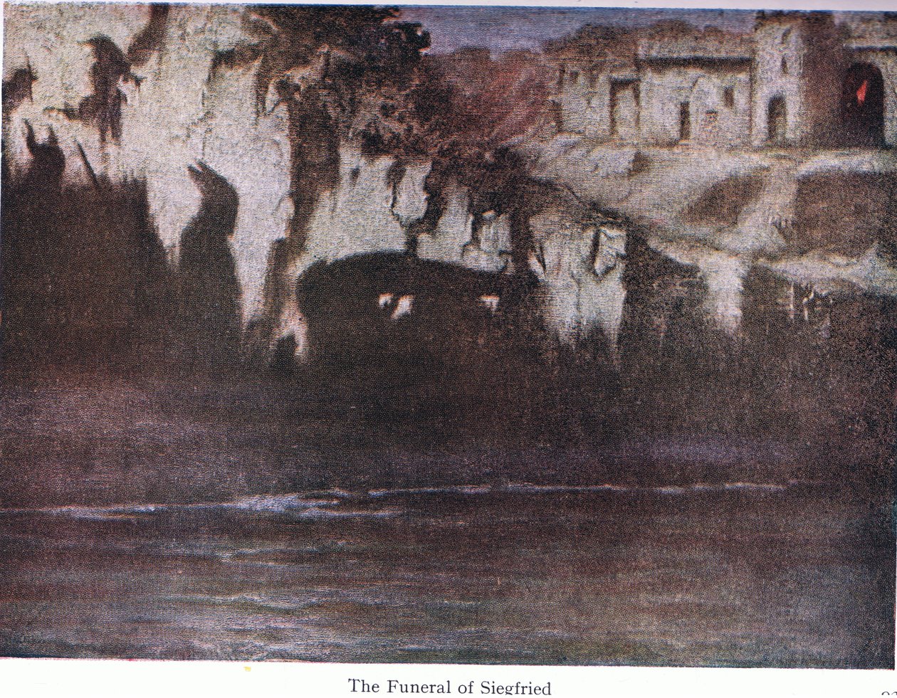 O funeral de Siefried, ilustração das histórias do bar das óperas de Wagners. por George Harrap & Co Ltd 1932 de Ferdinand Lecke