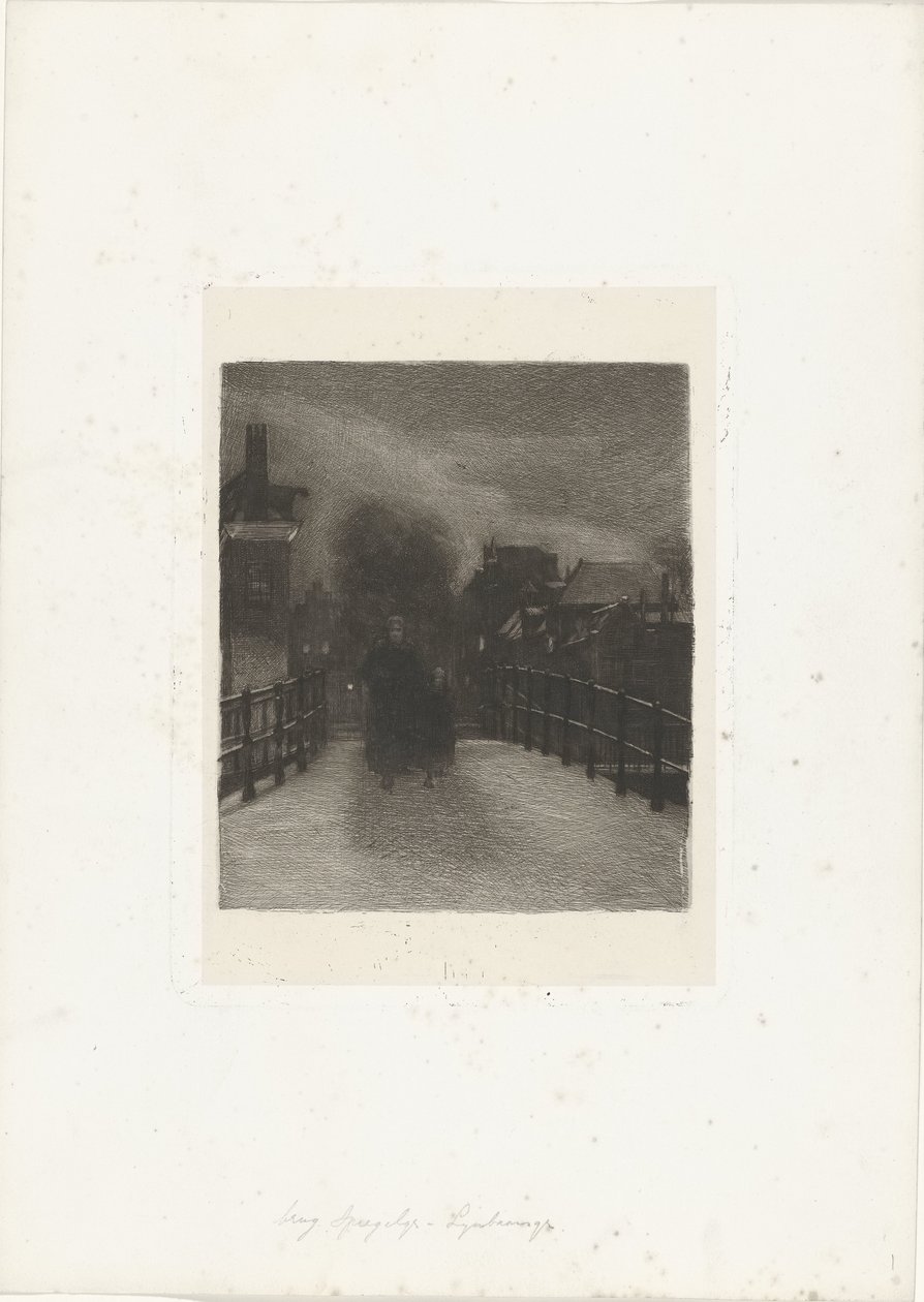 Mulher idosa com criança numa ponte
Noite de Inverno (título sobre o objecto) de Ferdinand Oldewelt (signed by artist)