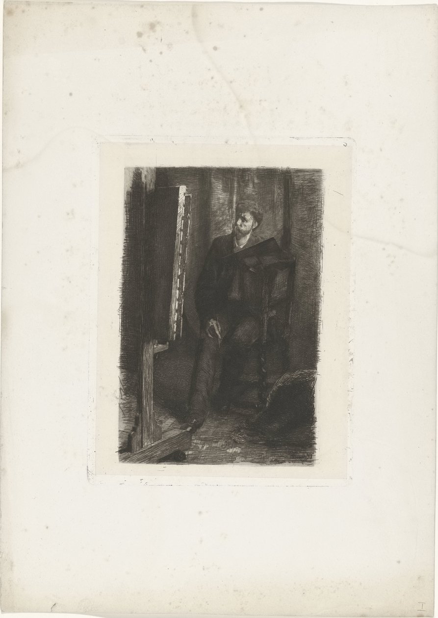 Retrato de um artista em pé atrás do cavalete No estúdio de Ferdinand Oldewelt