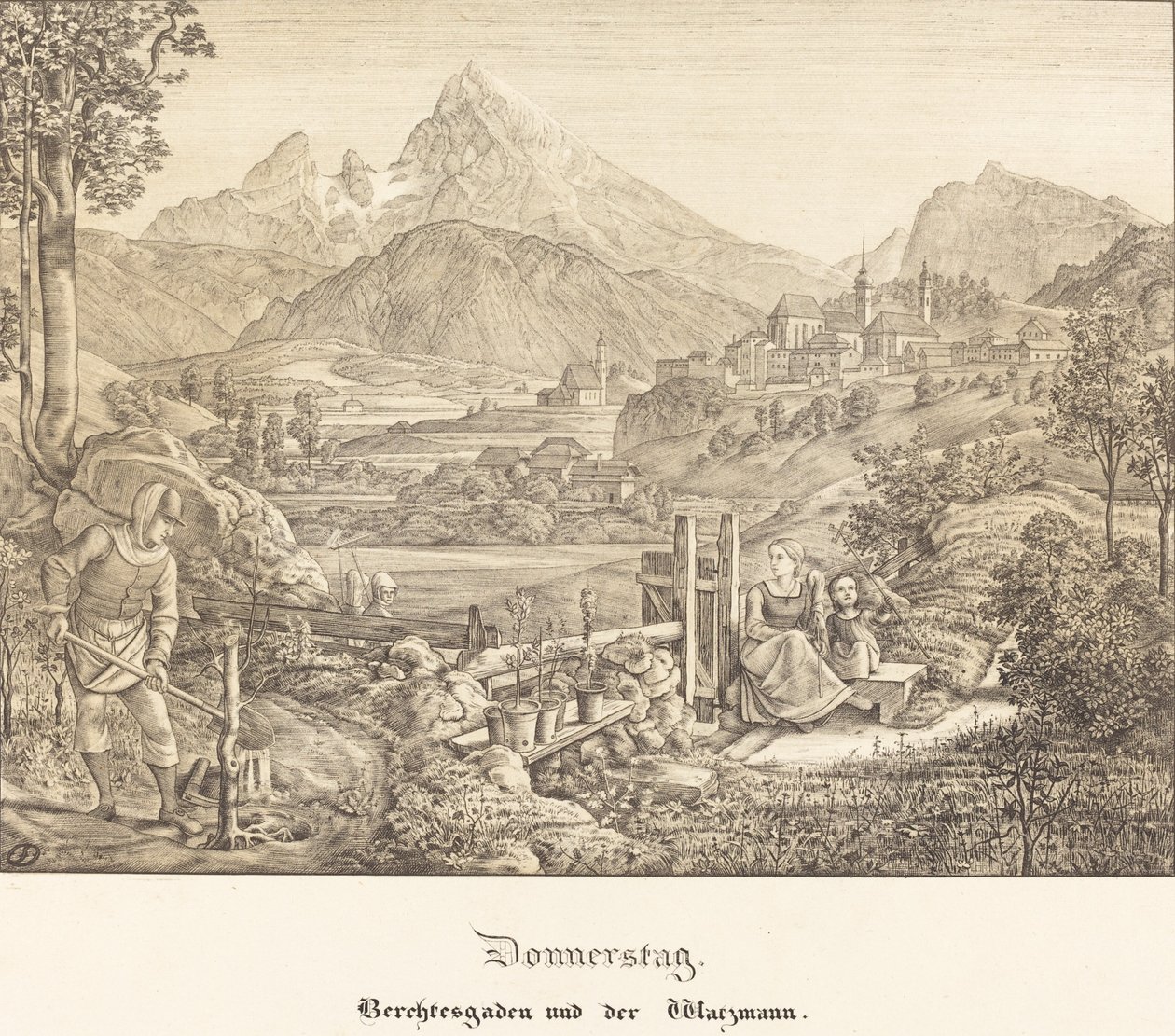 Quinta-feira - Berchtesgaden e a Montanha Watzmann (quinta-feira - Berchtesgaden e a Montanha Watzmann) de Ferdinand Olivier