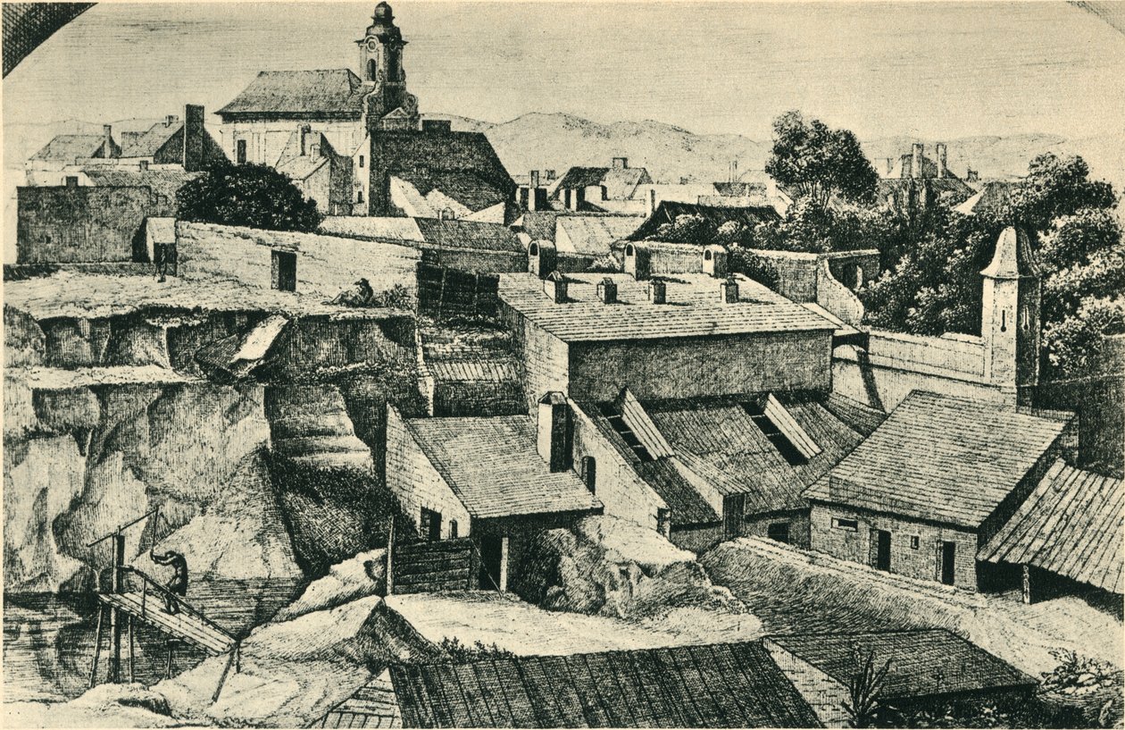 Pedreira em Alt-Matzleinsdorf, com a igreja paroquial de St Florian em Viena, 1814-1815, 1943. de Ferdinand Olivier