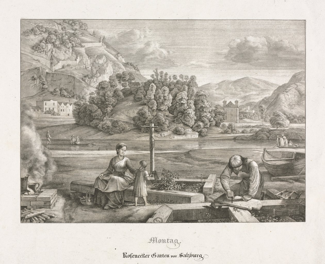 Sete vistas em Salzburgo e Berchtesgaden: segunda-feira: Rosenecker Garden Salzburg, 1823. de Ferdinand Olivier
