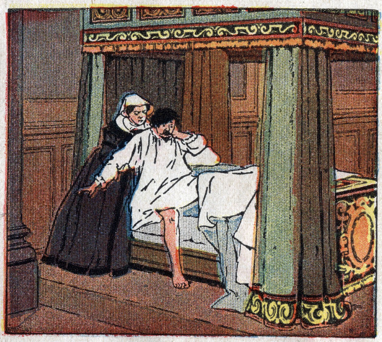 História da França: O remorso do Rei de França Carlos IX (1550-1574) por ter pronunciado a ordem do massacre de Saint Barthelemy. em "Histoire de France aprendido pela imagem e pela observação directa. Curso Preparatório e Primeiro Ano dos Elementos C de Ferdinand Raffin