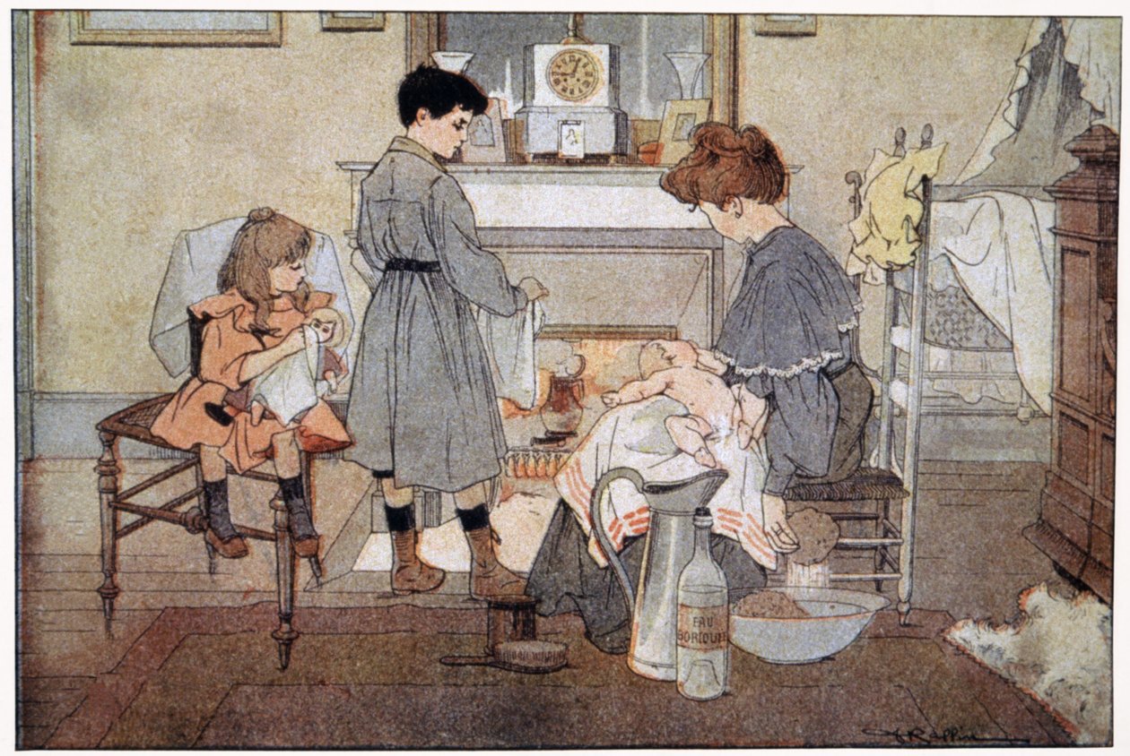O banho do bebé, c.1930 (imprimir) de Ferdinand Raffin