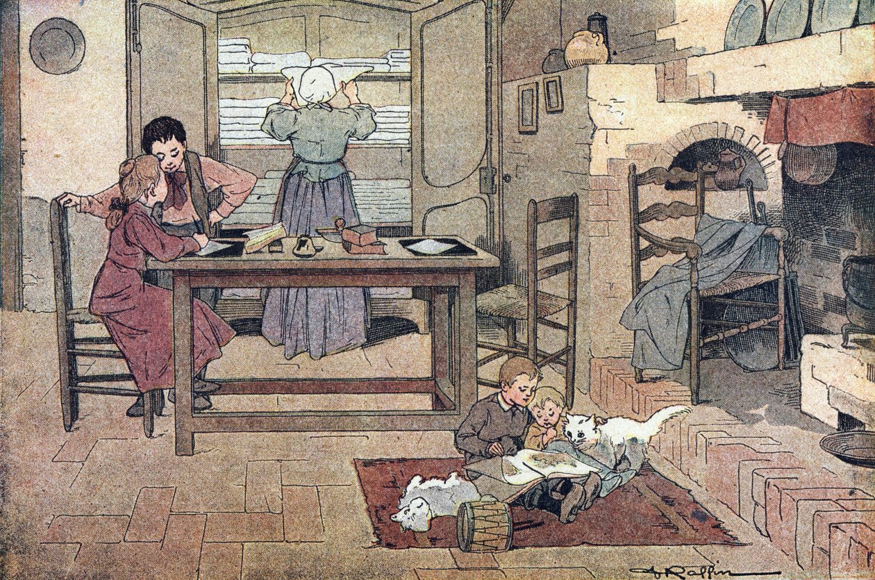 Trabalho em casa (trabalhos de casa, leitura e trabalho doméstico), em Imagier de l