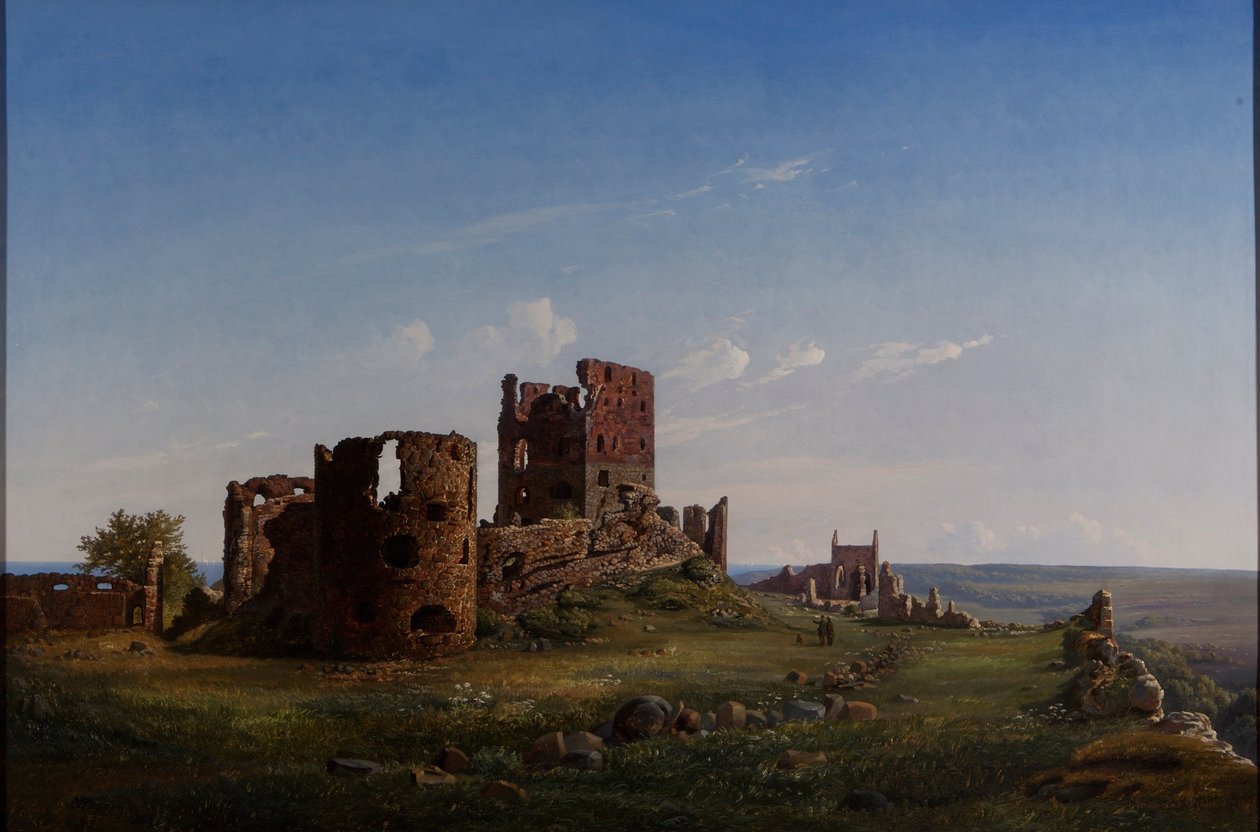 Vista do castelo em ruínas de Hammershus de Ferdinand Richardt