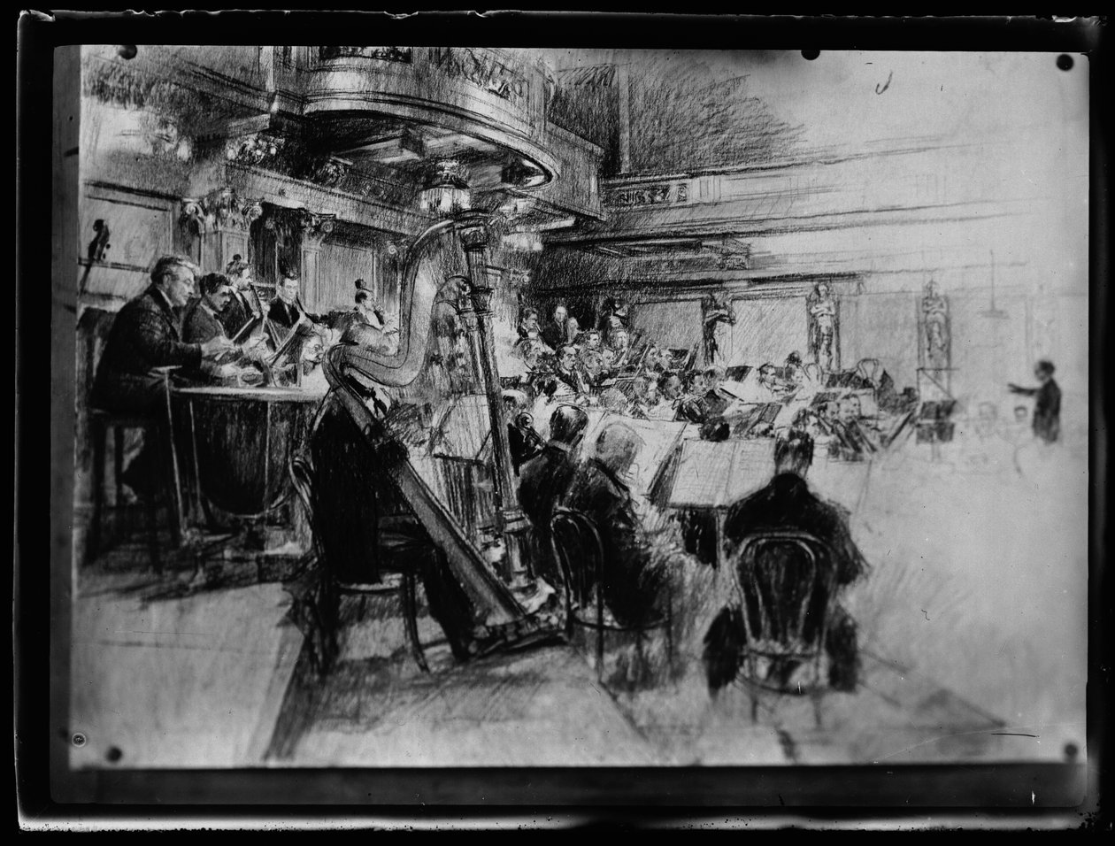Ensaio de orquestra do membro vienense de uma orquestra filarmónica de Ferdinand Schmutzer