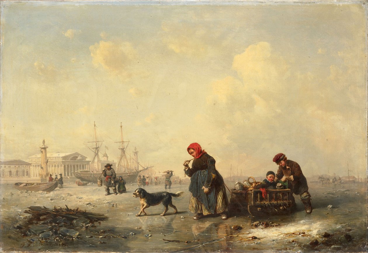 Neva em São Petersburgo no inverno, 1844 de Ferdinand Theodor Hildebrandt