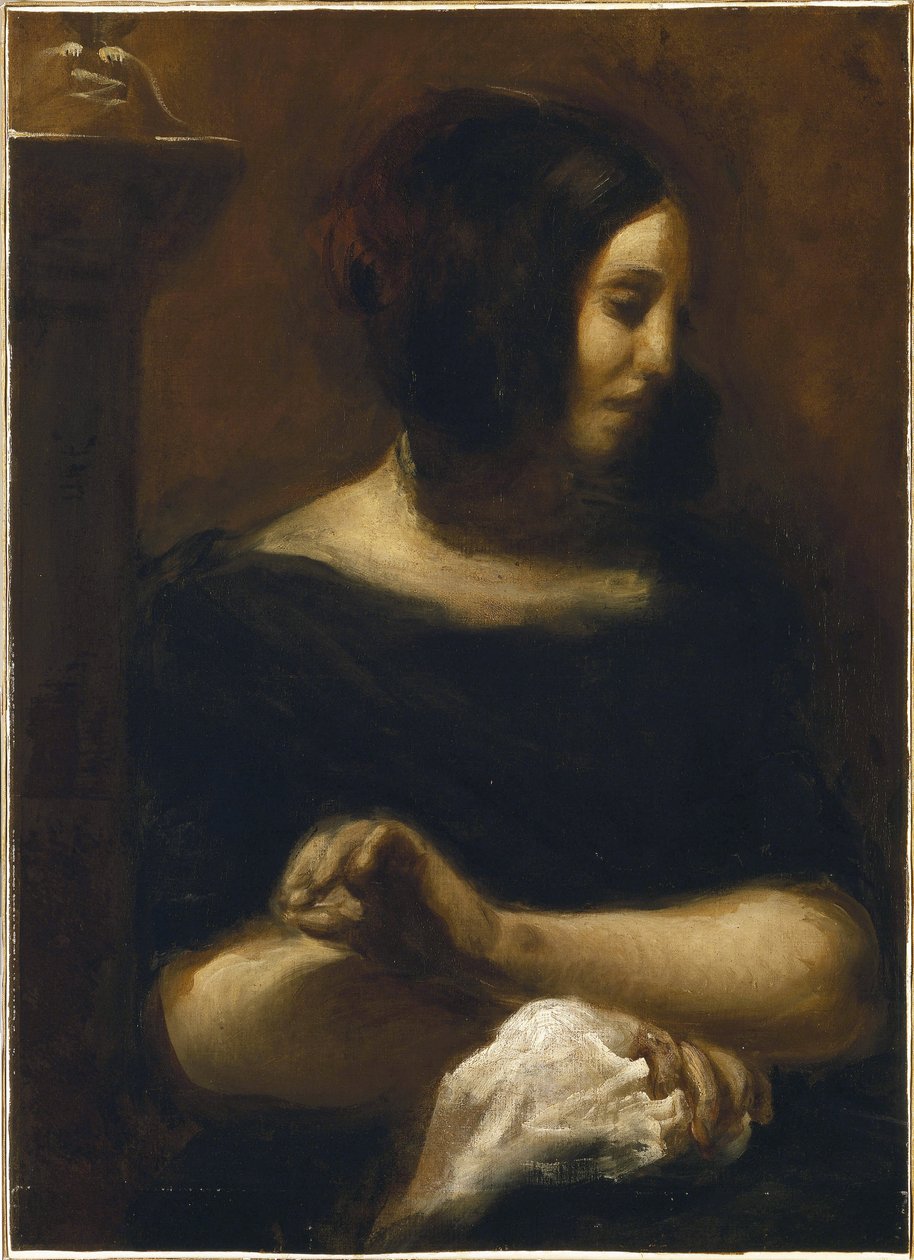 Retrato de George Sand, depois de 1838 de Ferdinand Victor Eugene (after) Delacroix