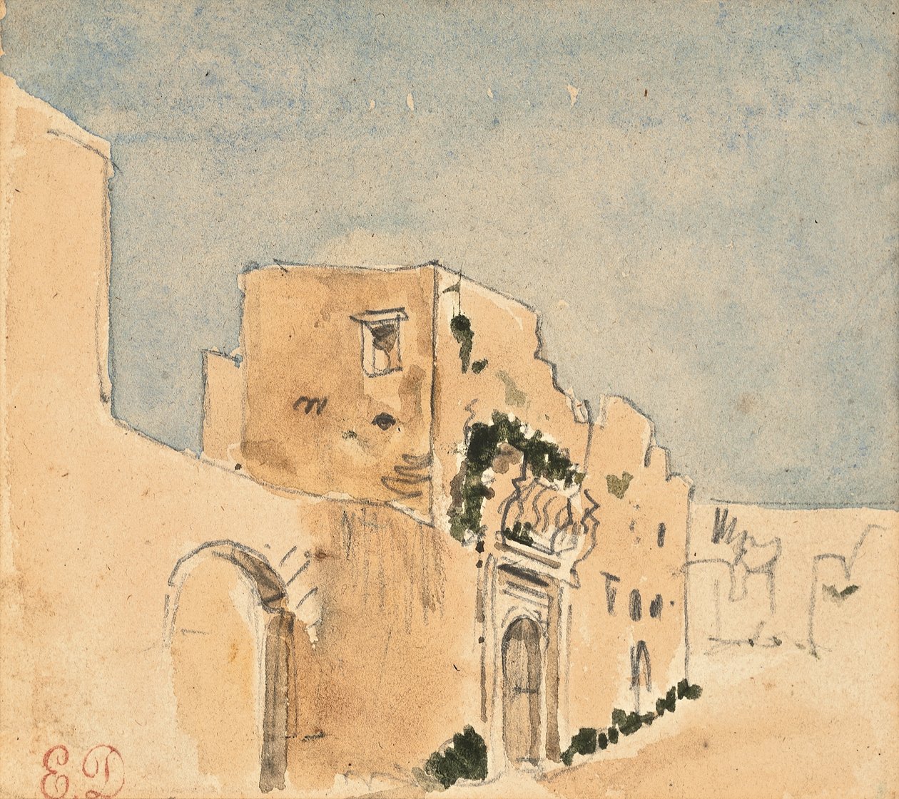 Um edifício marroquino (lápis e aguarela sobre papel) de Ferdinand Victor Eugene Delacroix