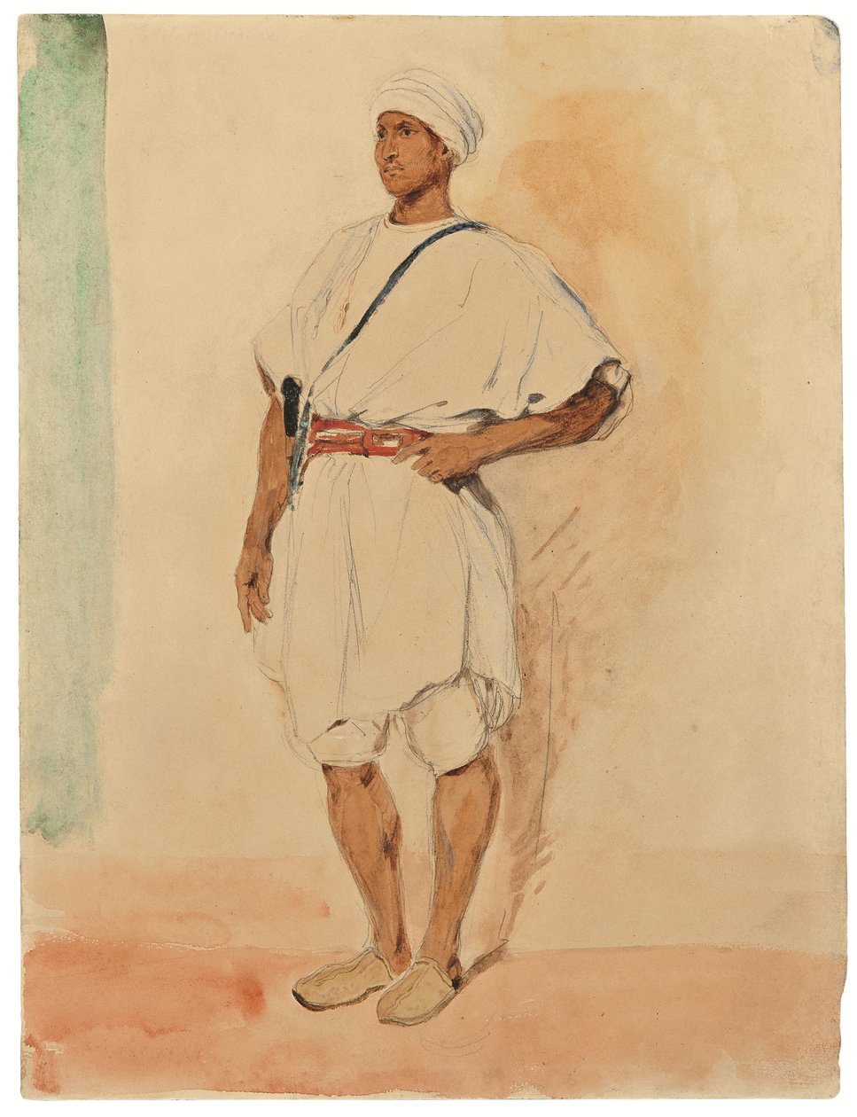 Um marroquino de pé (lápis e aguarela sobre papel) de Ferdinand Victor Eugene Delacroix
