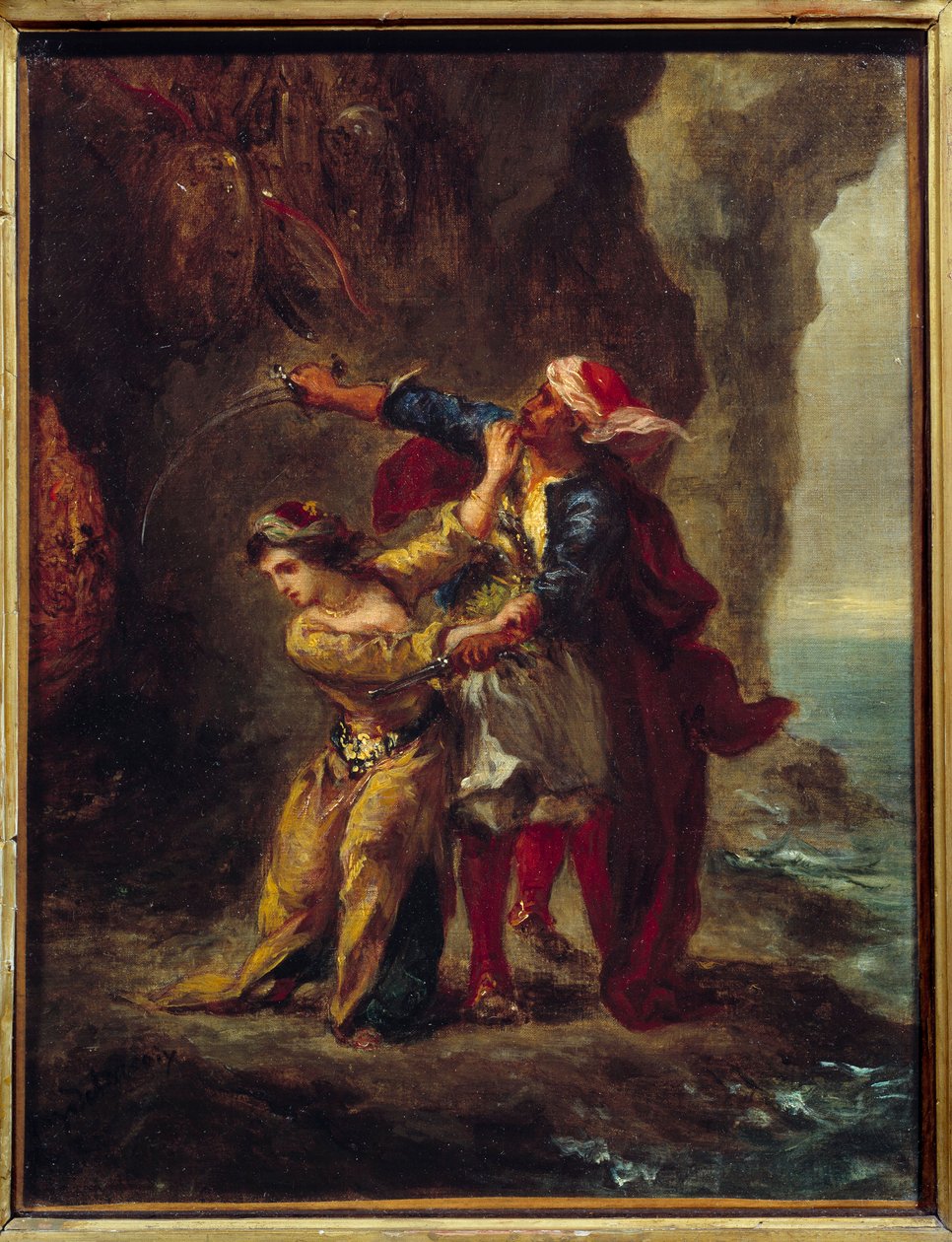 Noiva de Abydos. (A Noiva de Abydos) Ilustração do livro de George Gordon Byron conhecido como Lord Byron (1788-1824) "The Bride of Abydos", canção II Strophe XXIII. Pintura de Eugene Delacroix (1798-1863) de Ferdinand Victor Eugene Delacroix