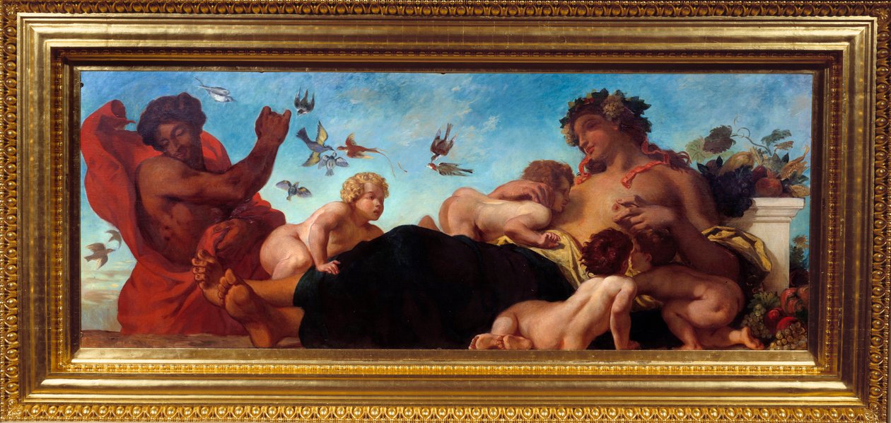 Agricultura Uma mãe a amamentar os seus filhos. Pintura de Eugene Delacroix (1798-1863) de Ferdinand Victor Eugene Delacroix