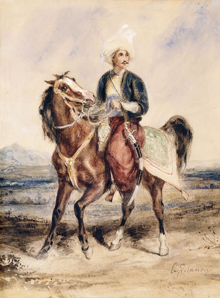 Um guerreiro árabe a cavalo em uma paisagem, de Ferdinand Victor Eugene Delacroix