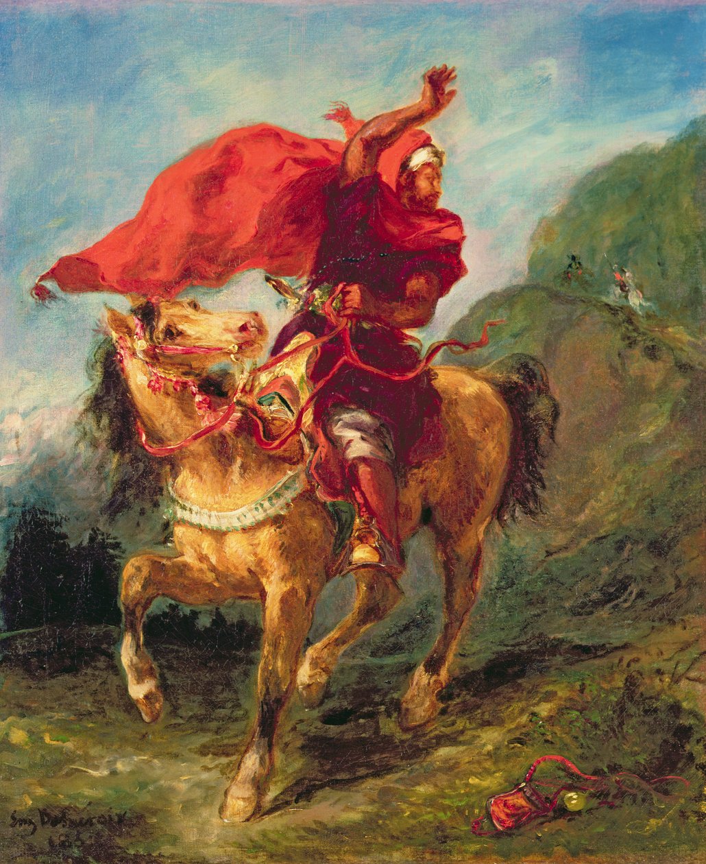 Cavaleiro árabe dando um sinal de Ferdinand Victor Eugene Delacroix