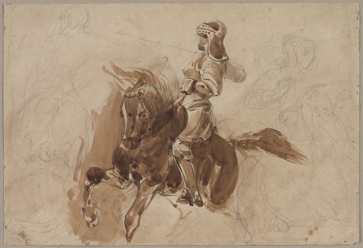 Figura blindada a cavalo, c. 1828 de Ferdinand Victor Eugene Delacroix