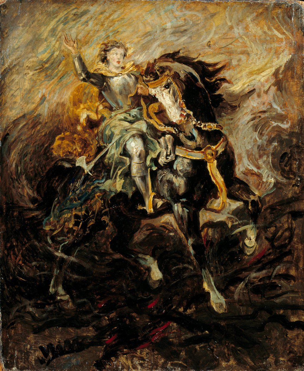 Clorinde intervindo para salvar Olinde e Sophronia Ilustração de uma cena da "La Jerusalem delivree" de Torquato Tasso (La gerusalemme liberata). Pintura de Eugene Delacroix (1798-1863) Sol do século XIX. 0,61x0,5 m de Ferdinand Victor Eugene Delacroix