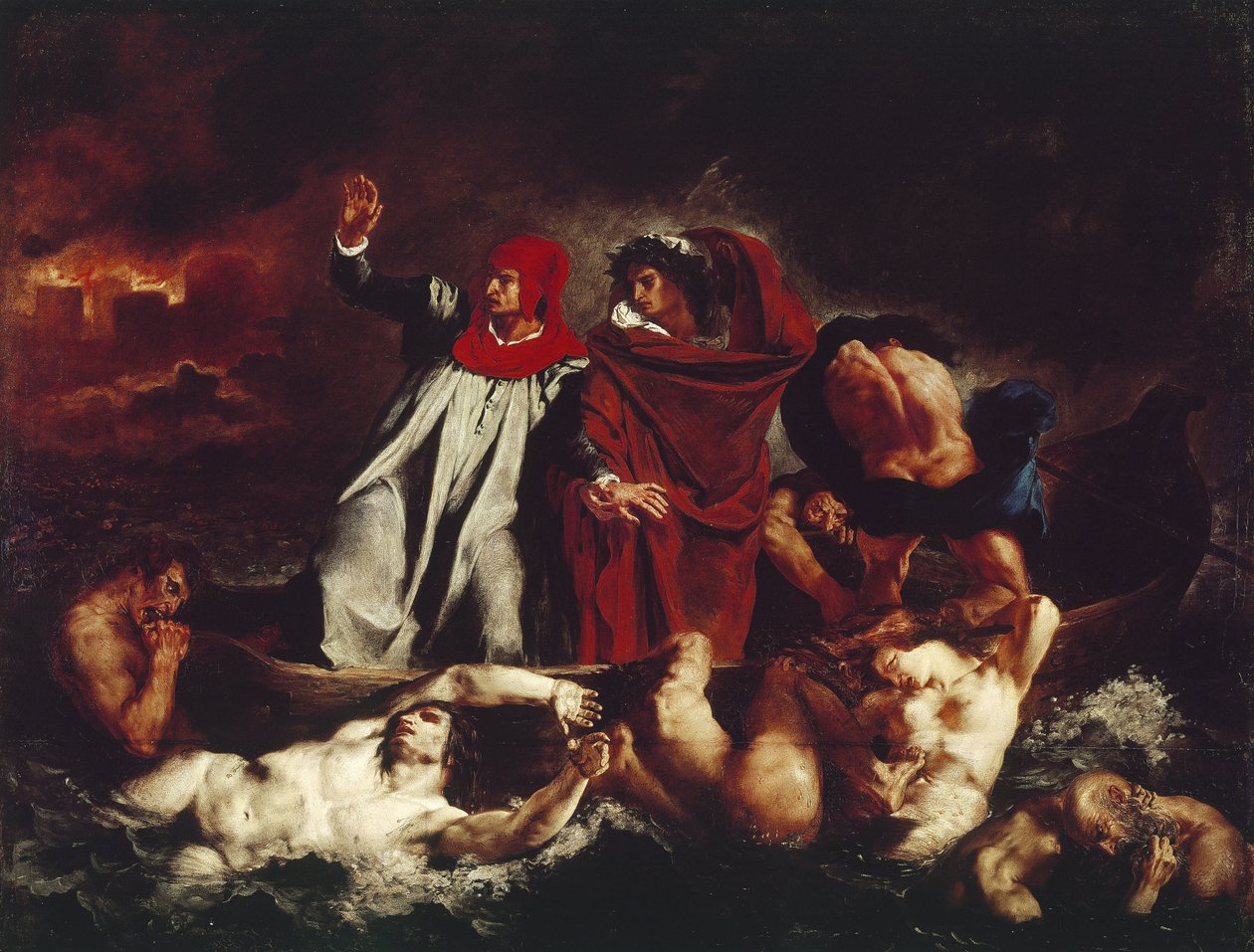 Barco do Dante, da Divina Commedia de Dante Alighieri (óleo sobre tela de Ferdinand Victor Eugene Delacroix