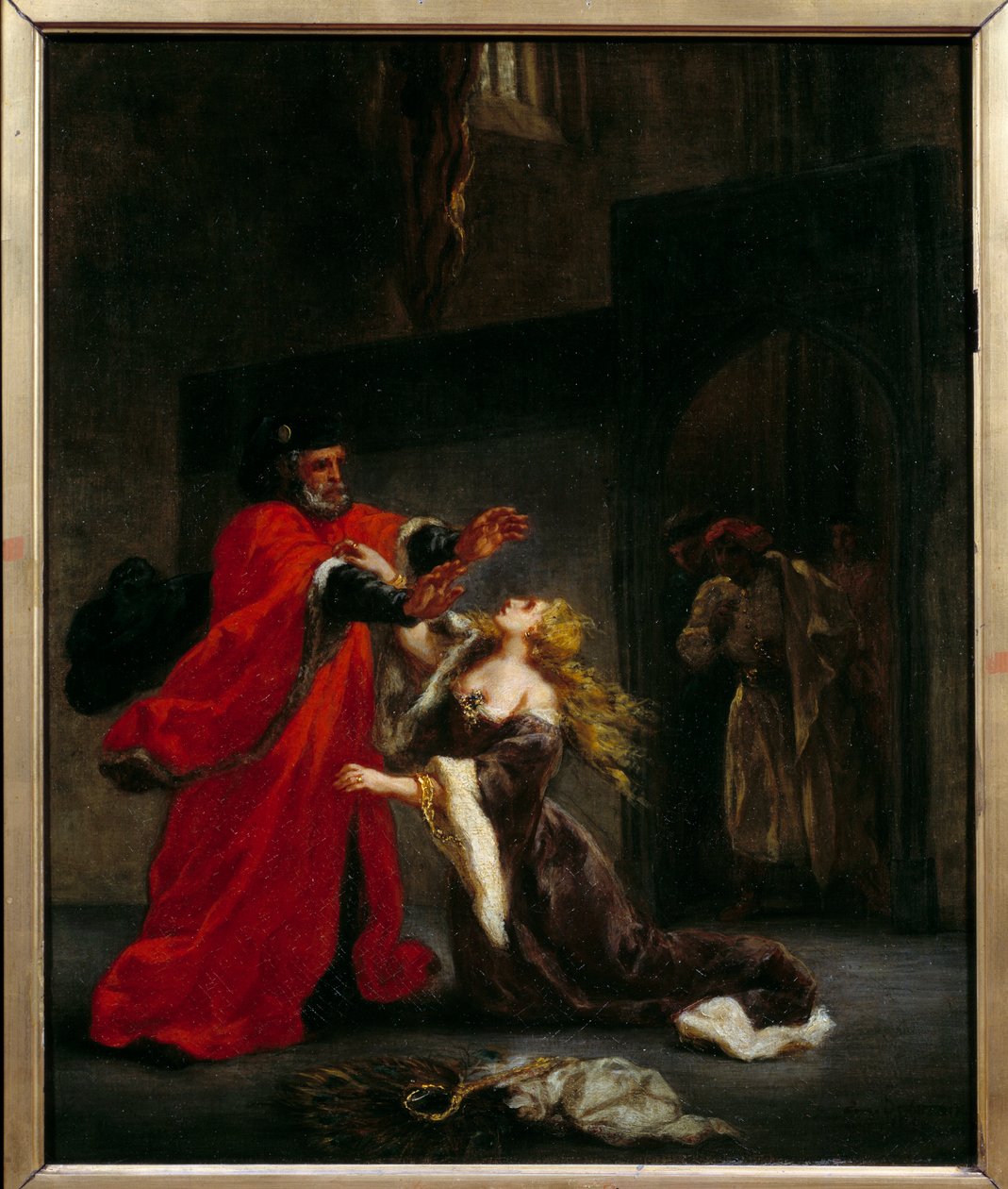 Desdemone amaldiçoada pelo seu pai (Brabantio). Ilustração da peça de William Shakespeare "Othello ou o Mouro de Veneza". Pintura de Eugene Delacroix (1798-1863) de Ferdinand Victor Eugene Delacroix