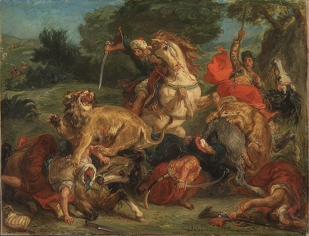A caça ao leão. 1855 de Ferdinand Victor Eugene Delacroix