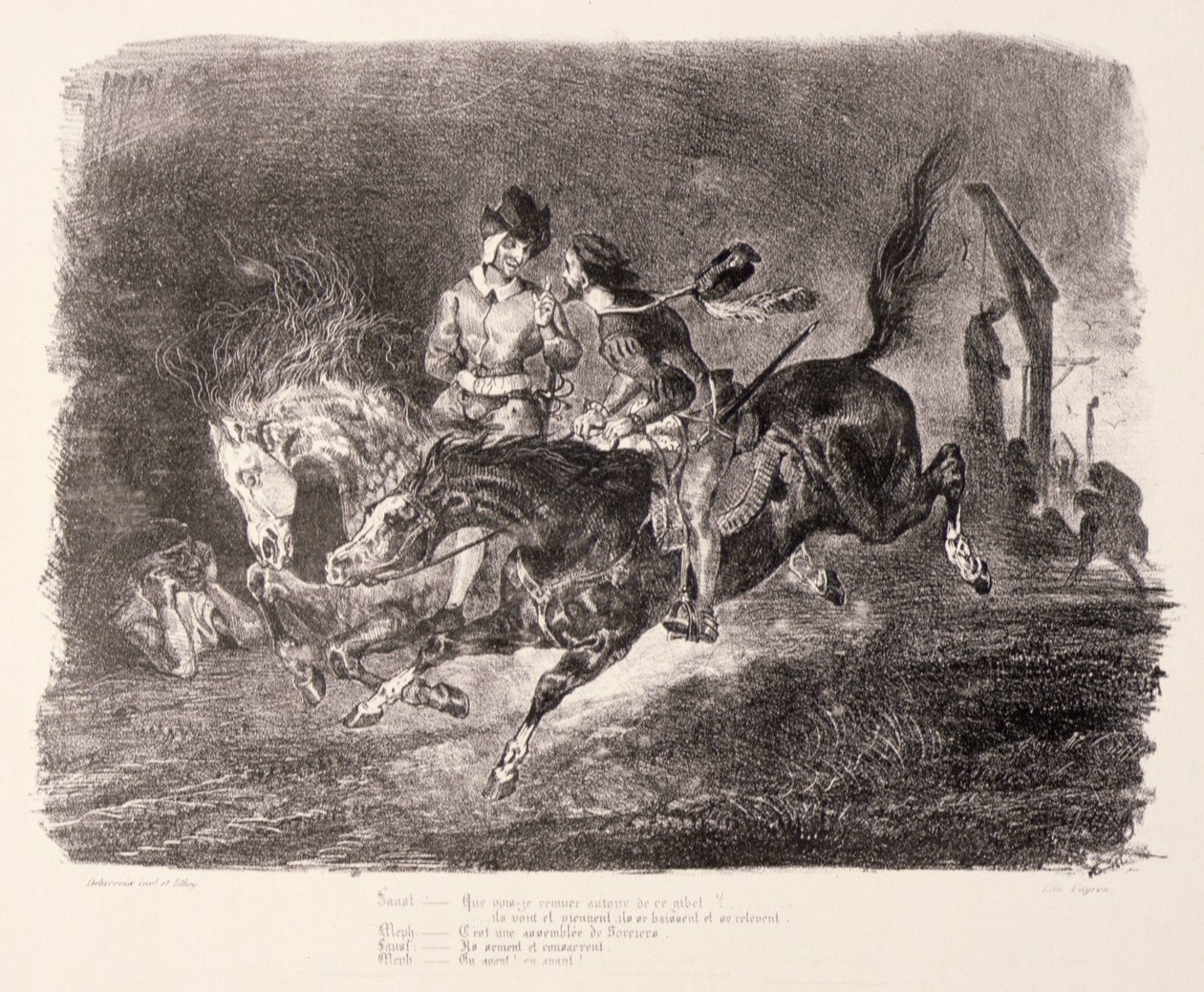 Fausto e Mefistófeles galopando durante a noite de sábado, 1828 de Ferdinand Victor Eugene Delacroix