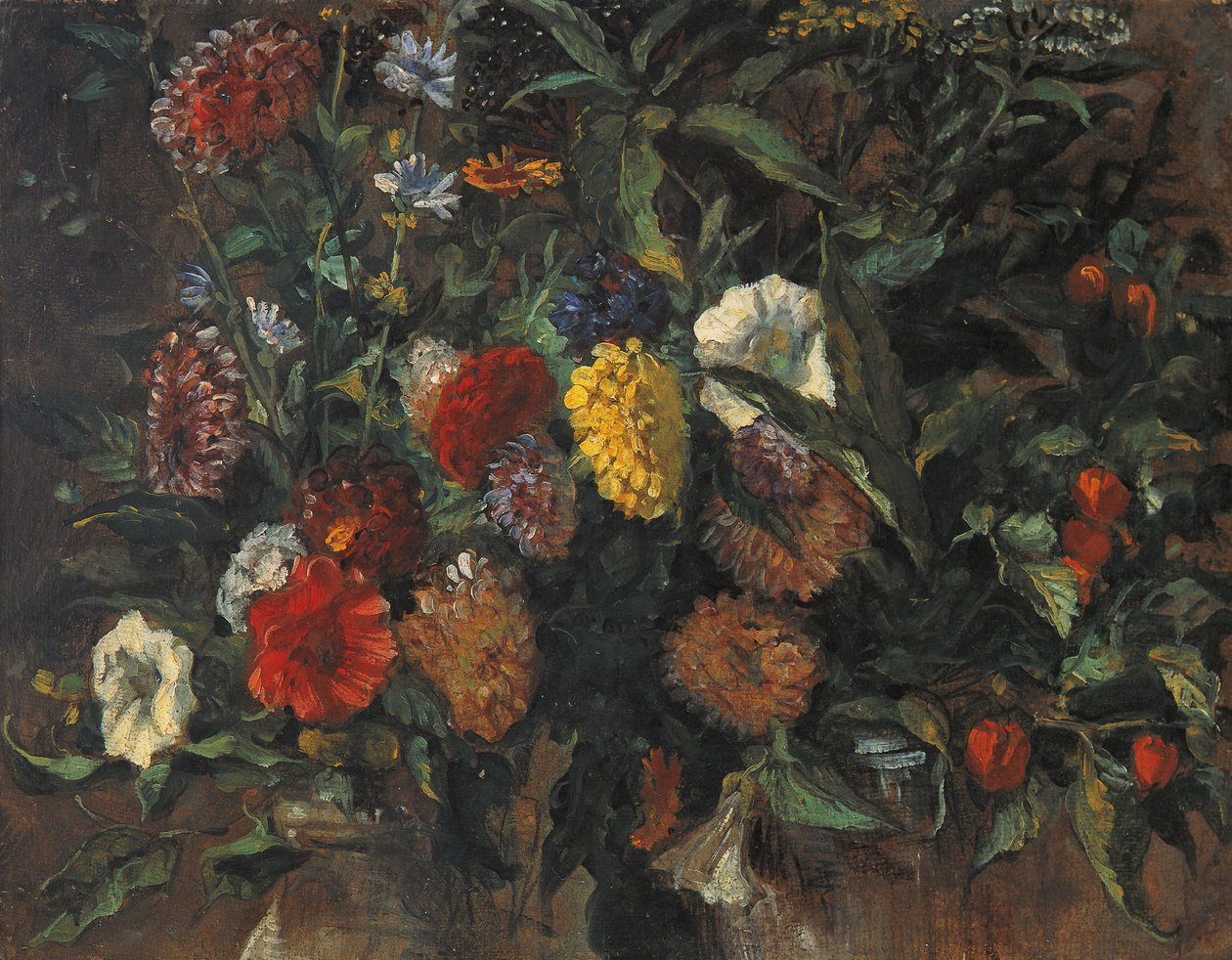 Natureza morta de flores, c.1848 (óleo sobre cartão) de Ferdinand Victor Eugene Delacroix