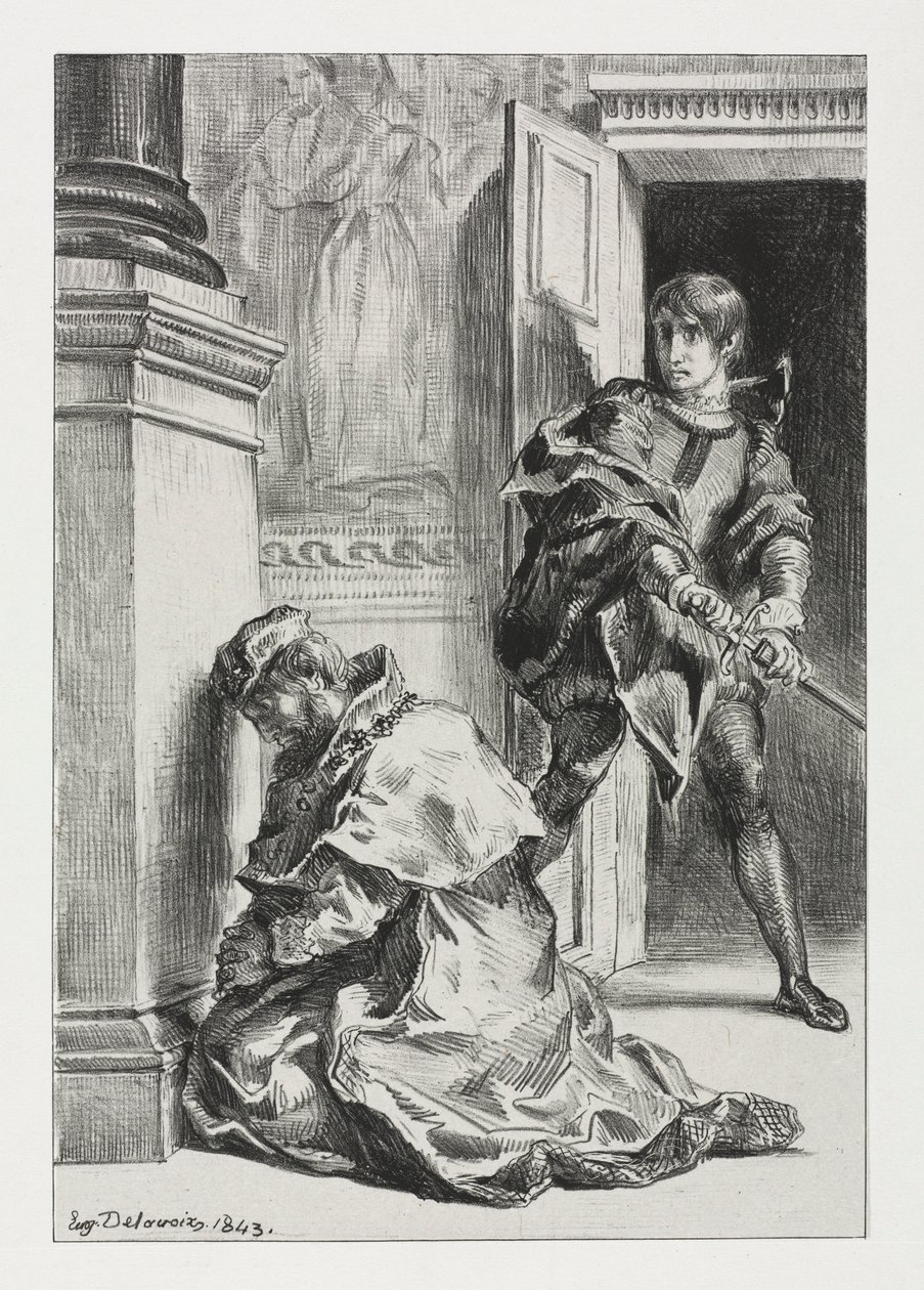 Hamlet: Hamlet tenta matar o rei, 1843. de Ferdinand Victor Eugene Delacroix