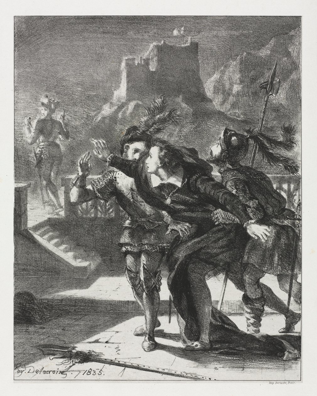 Hamlet: Hamlet corre para seguir o fantasma de seu pai, 1835. de Ferdinand Victor Eugene Delacroix