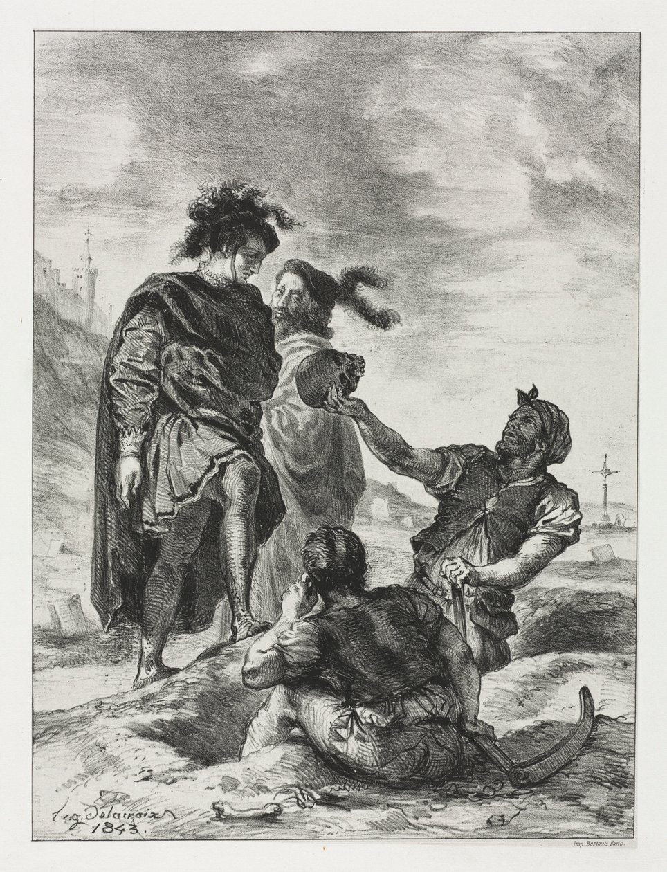 Hamlet: Hamlet e Horatio com os Coveiros, 1843. de Ferdinand Victor Eugene Delacroix