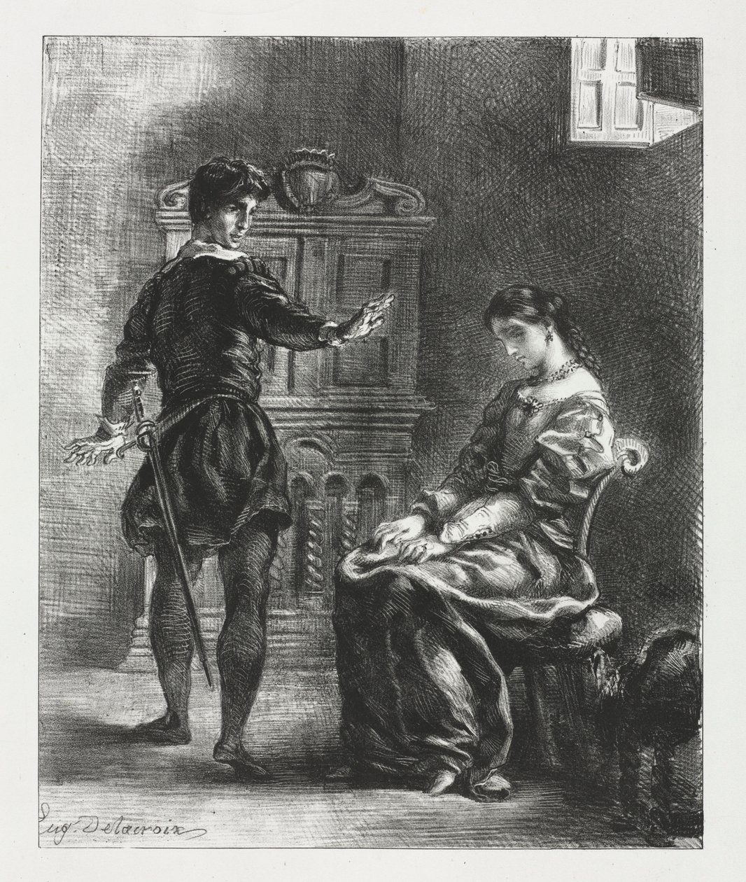 Hamlet: Hamlet e Ophelia, 1834. de Ferdinand Victor Eugene Delacroix