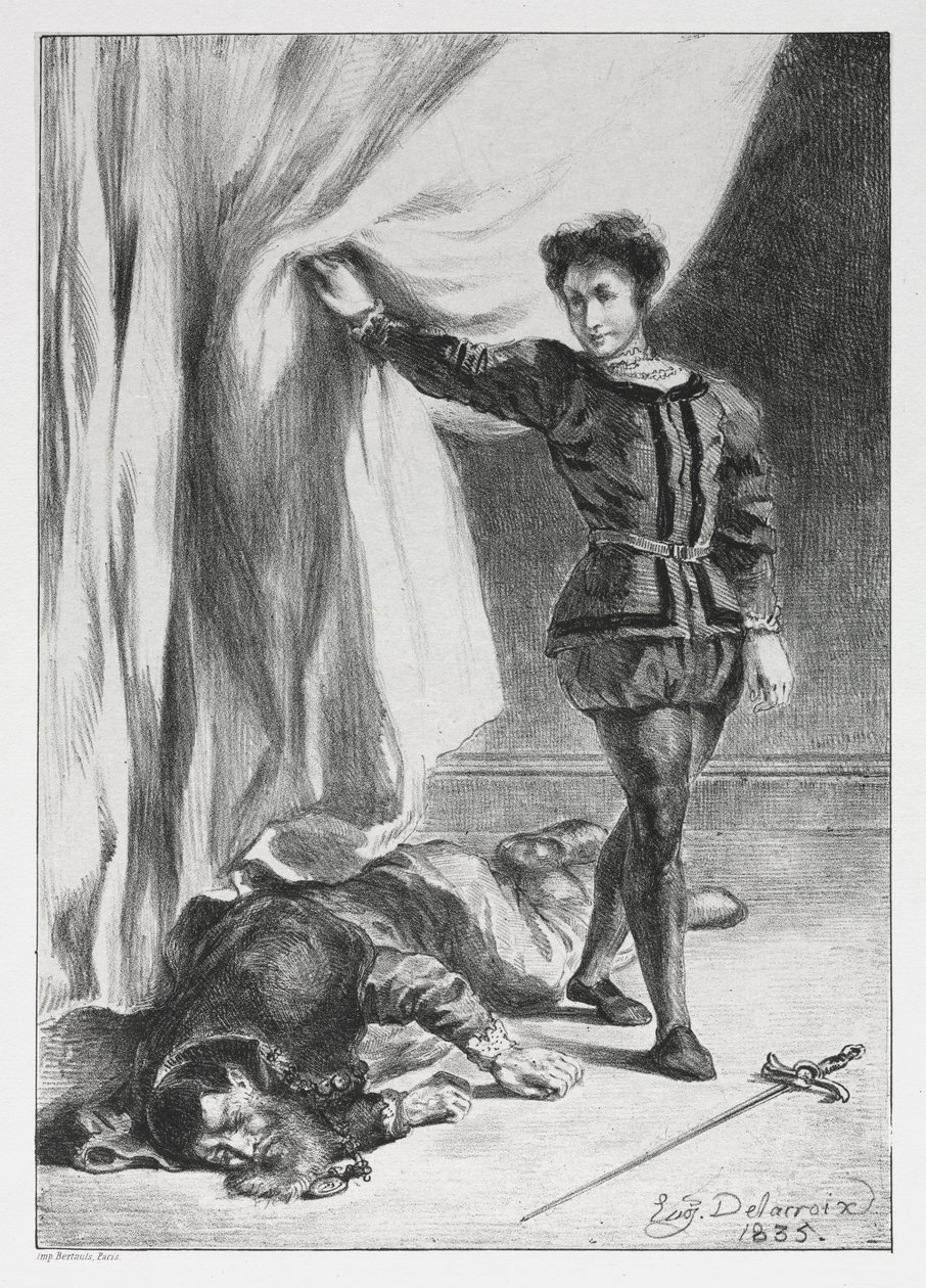 Hamlet: Hamlet e o Cadáver de Polônio, 1835. de Ferdinand Victor Eugene Delacroix