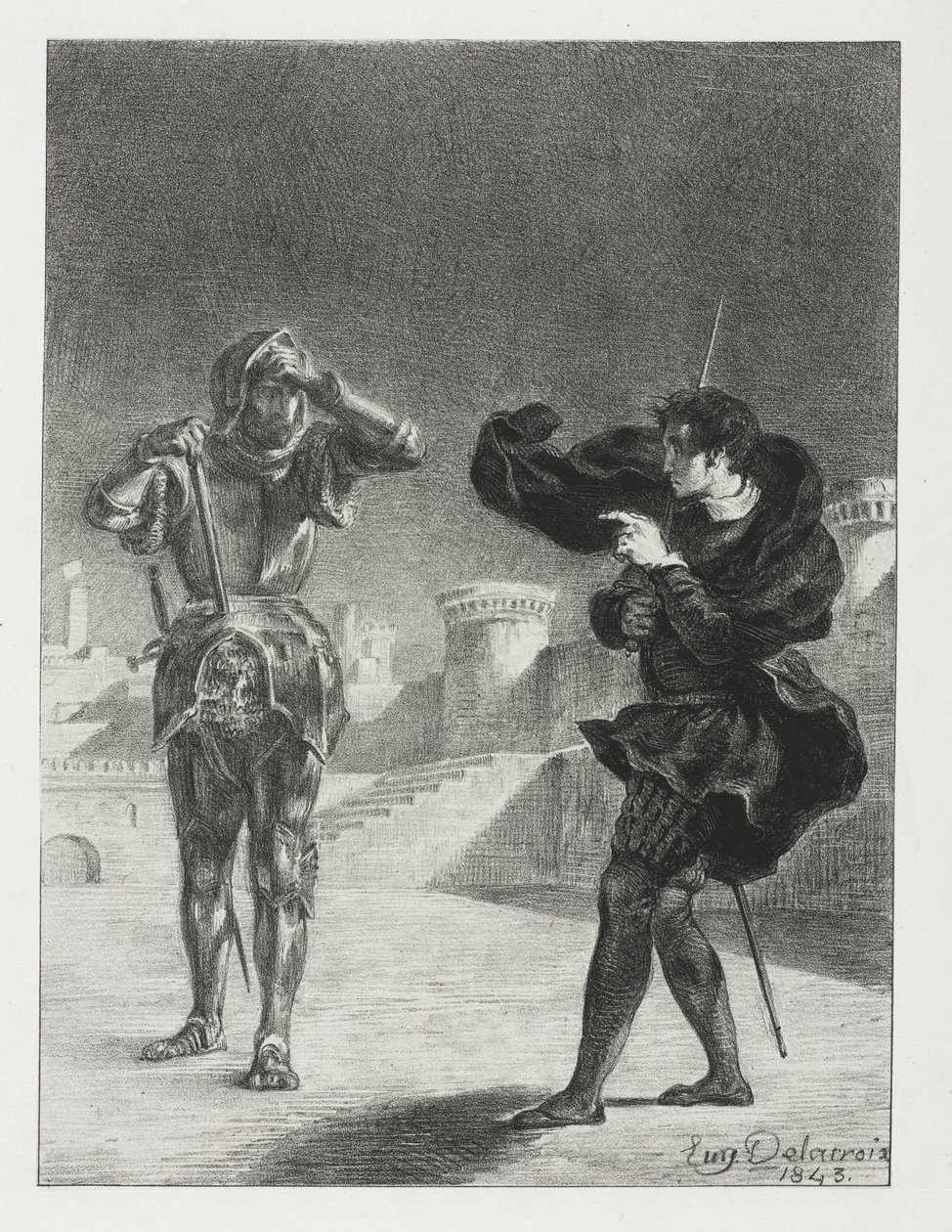Hamlet: O Fantasma no Terraço, 1843. de Ferdinand Victor Eugene Delacroix