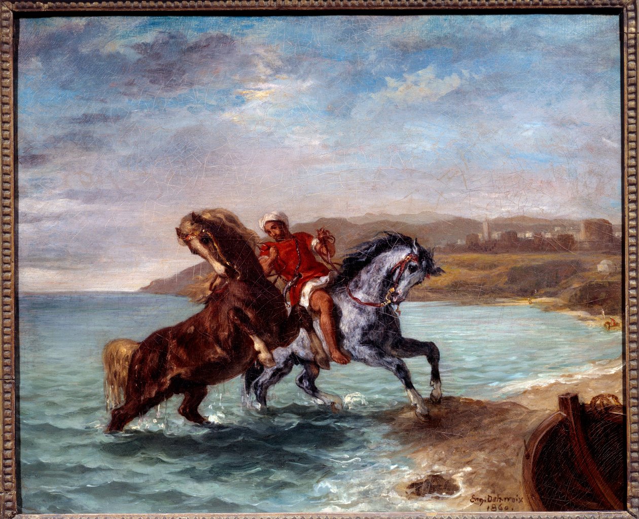 Cavalos a saírem do mar. Pintura de Eugene Delacroix (1798-1863) de Ferdinand Victor Eugene Delacroix