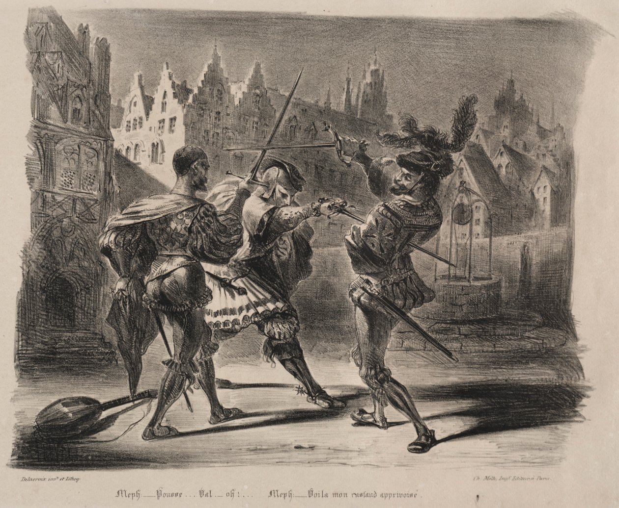 Ilustrações para Fausto: Duelo de Fausto e Valentin, 1828. de Ferdinand Victor Eugene Delacroix
