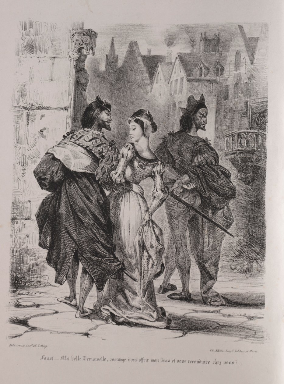 Ilustrações para Faust: Faust procura seduzir Marguerite, 1828. de Ferdinand Victor Eugene Delacroix