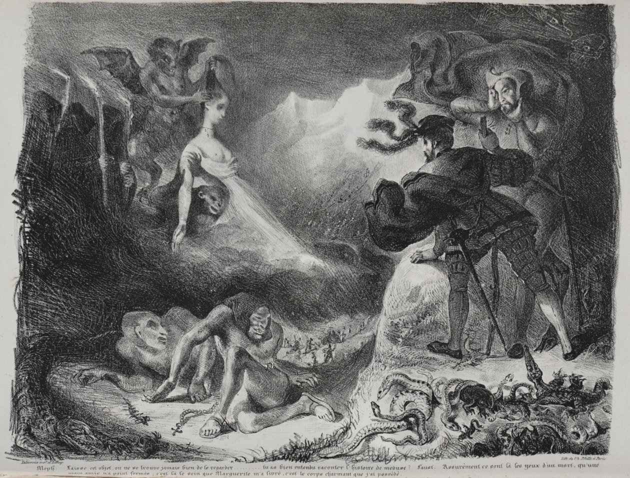 Ilustrações para Faust: Marguerites sombra aparece para Faust, 1828. de Ferdinand Victor Eugene Delacroix
