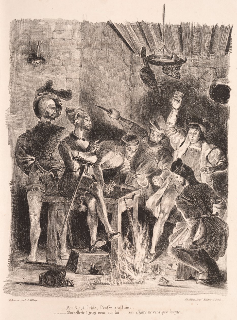 Ilustrações para Faust: Méphistophélés na taberna dos estudantes, 1828. de Ferdinand Victor Eugene Delacroix
