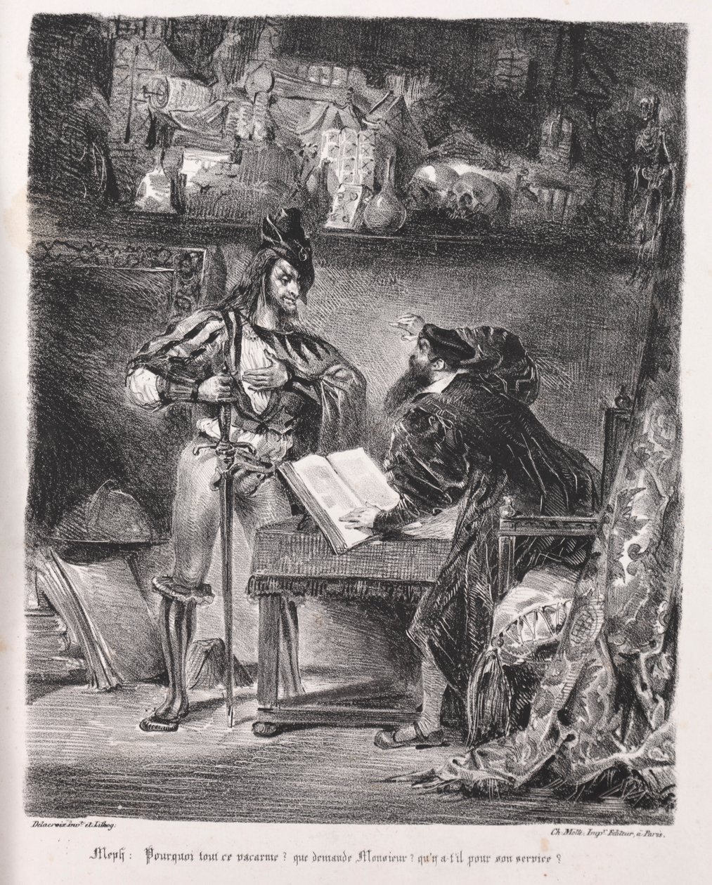 Ilustrações para Faust: Méphistophélés visitam Faust, 1828. de Ferdinand Victor Eugene Delacroix