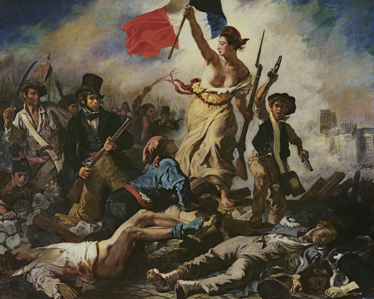 Liberty Leading the People, 28 de Julho de 1830, c.1830-31 (óleo sobre tela) (para mais detalhes ver 95120) de Ferdinand Victor Eugene Delacroix