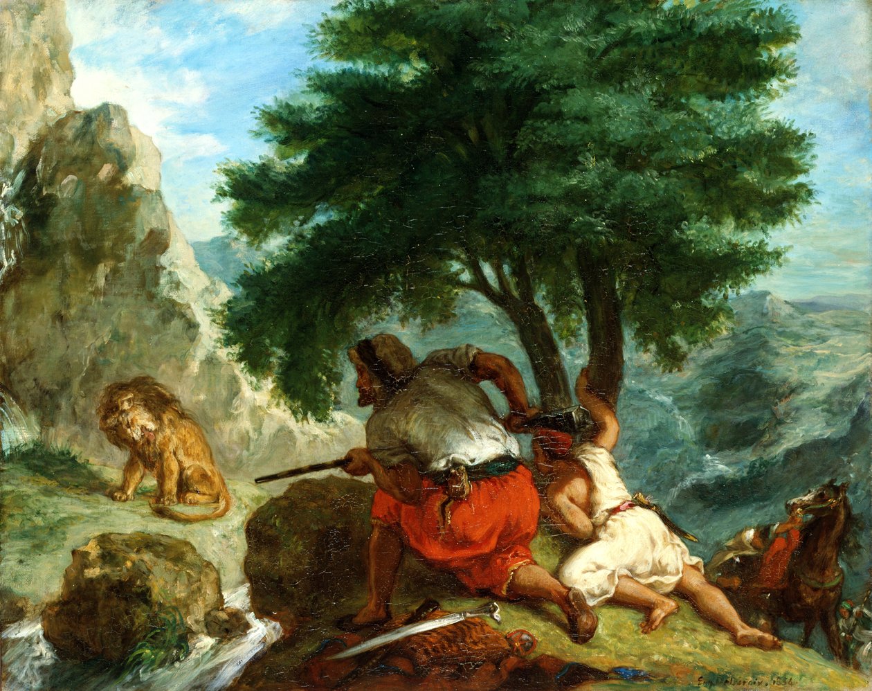 Caça ao Leão em Marrocos, 1854 de Ferdinand Victor Eugene Delacroix