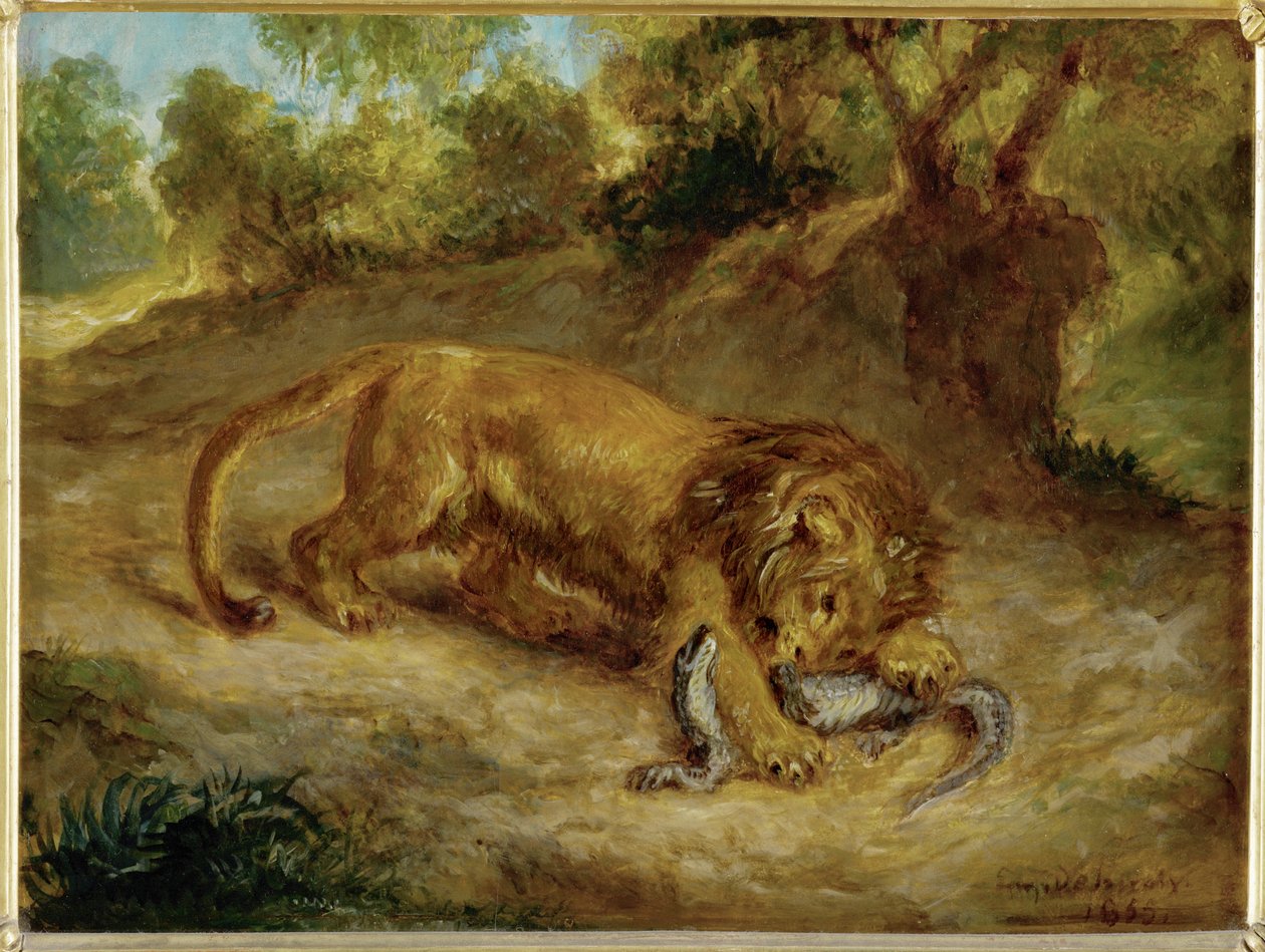 Leão e Caimão ... de Ferdinand Victor Eugene Delacroix