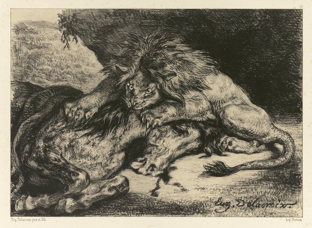 Leão devorando um cavalo, 1844 de Ferdinand Victor Eugene Delacroix