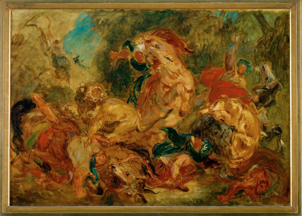 Caça ao leão (pintura sobre tela) de Ferdinand Victor Eugene Delacroix