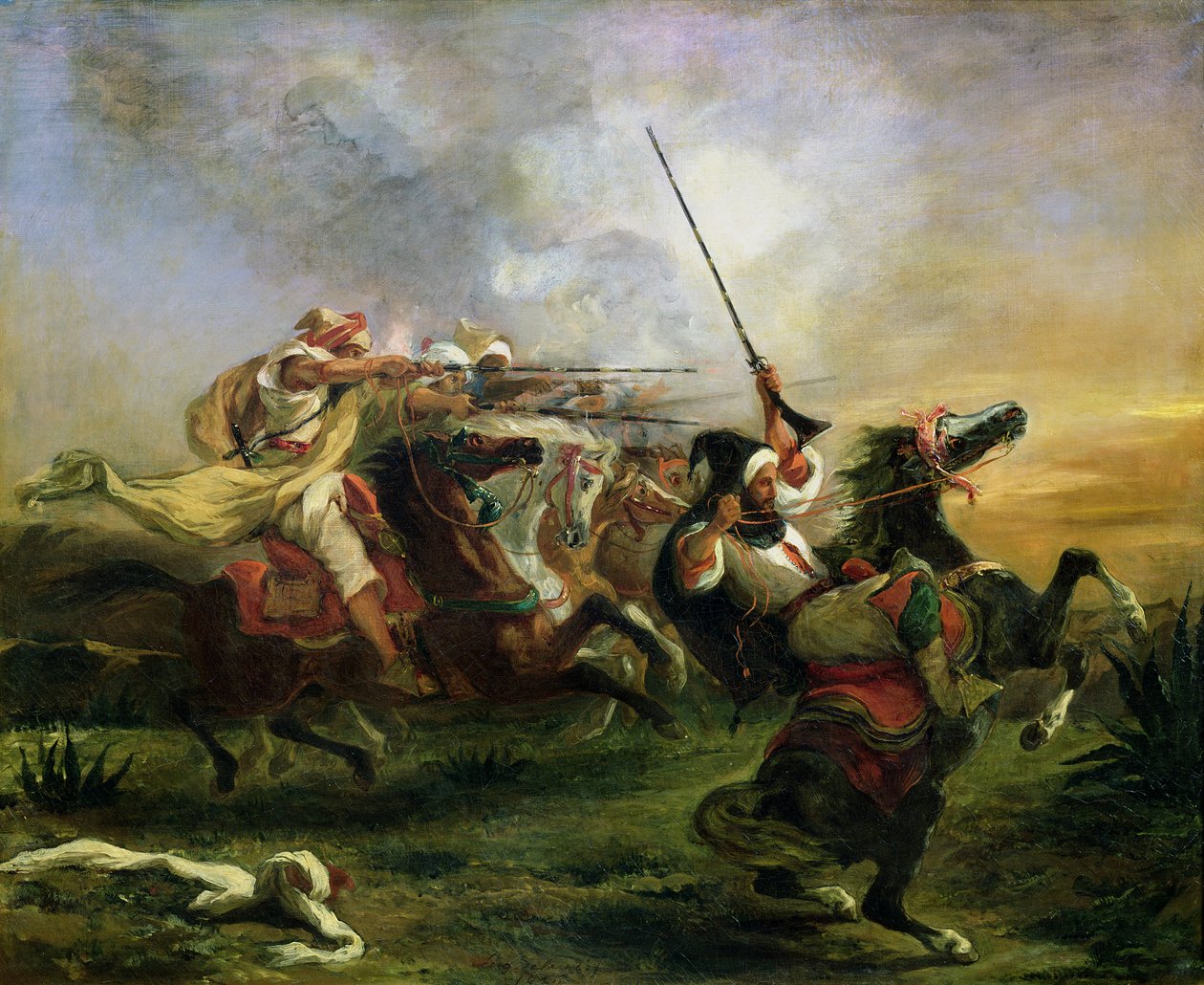 Cavaleiros marroquinos em ação militar, 1832 de Ferdinand Victor Eugene Delacroix