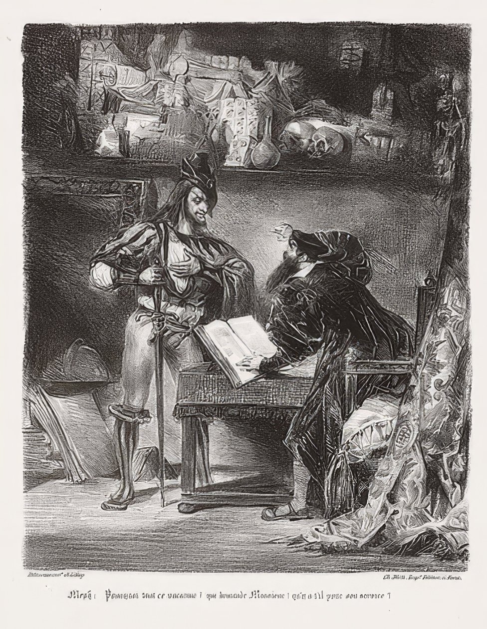 Méphistophélès apparaîssant à Faust (Mephisto aparece Faust). 1828 de Ferdinand Victor Eugene Delacroix