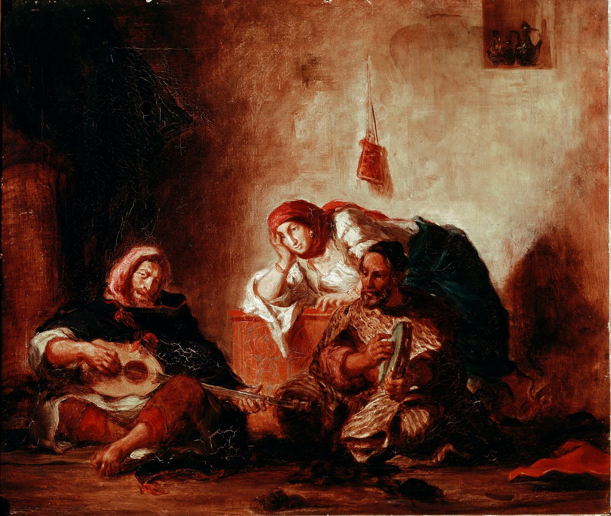 Orientalismo: "Músicos judeus de Mogador, Marrocos" Pintura de Eugene Delacroix (1798-1863) Sol do século XIX. 046x0,55 m Paris, Musee du Louvre de Ferdinand Victor Eugene Delacroix