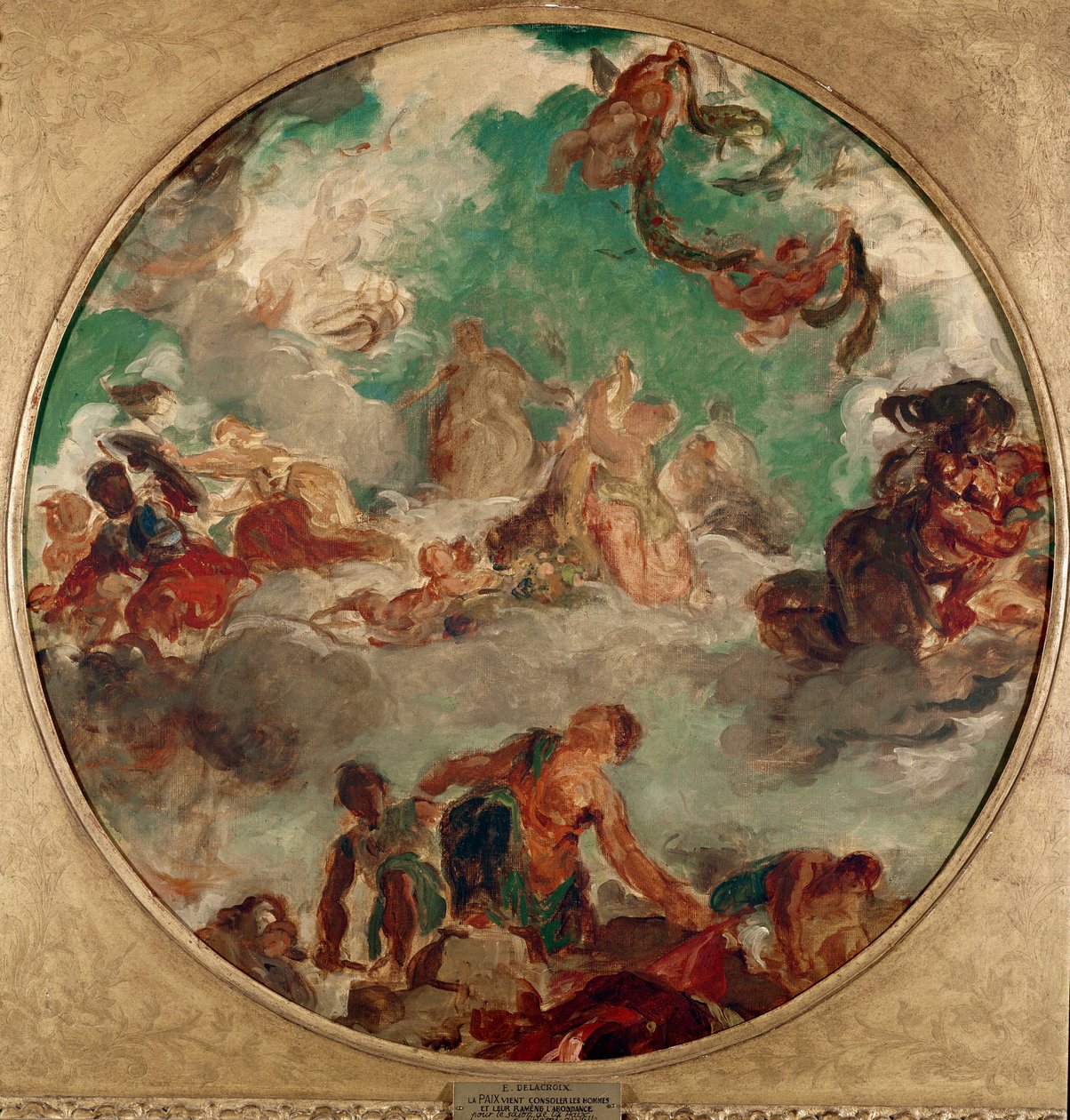 A paz veio para consolar os homens e trazer de volta a abundância Pintura de Eugene Delacroix (1798-1863) 1849-1854 Diam. 78 cm Paris, Musee Carnavalet de Ferdinand Victor Eugene Delacroix