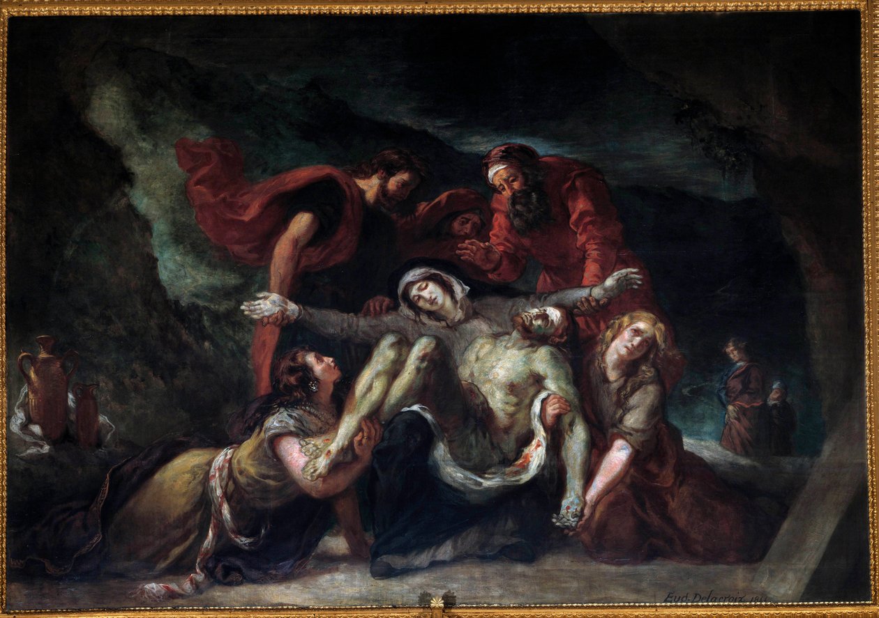 Pintura Pieta ou "Deploration" de Eugene Delacroix (1798-1863) 1844 Sol. 3,55 x 4,75 m Igreja Saint-Denis du Saint-Sacrement em Paris. de Ferdinand Victor Eugene Delacroix